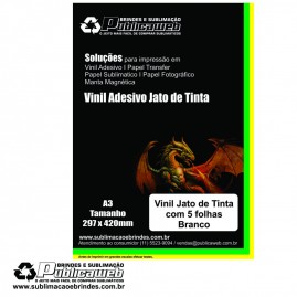 Adesivo Vinil p/ Jato de Tinta Branco Brilhante A3 C/ 100 Folhas