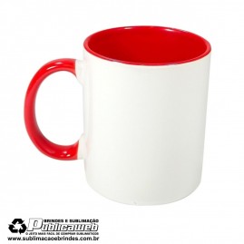 Caneca para Sublima��o de Cer�mica Branca com Al�a e Interior Vermelho