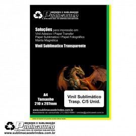 Adesivo Vinil Transp.  Sublimatico Para Brindes A4 C/ 5 Unid.