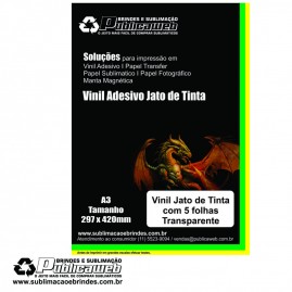 Adesivo Vinil p/ Jato de Tinta Transp. Brilhante A3 C/ 100 Folhas