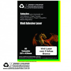 Adesivo Vinil para impressora laser Branco Brilhante A3 C/ 5 Unid.