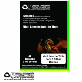 Adesivo Vinil p/ Jato de Tinta Branco Brilhante  A4 C/ 5 Unid.