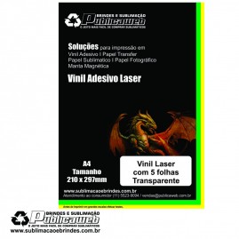 Adesivo Vinil para impressora laser transparente Brilhante A4 C/ 100 Folhas
